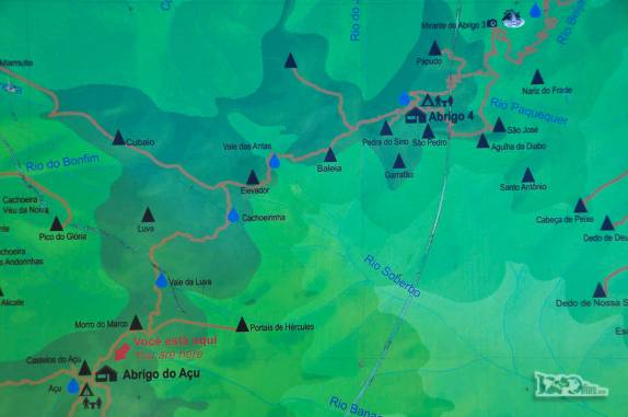 Mapa do nosso 2o dia na travessia do Parque Nacional da Serra dos Órgãos, no Rio de Janeiro, trecho entre o Castelo do Açu e o Abrigo 4, aos pés da Pedra do Sino